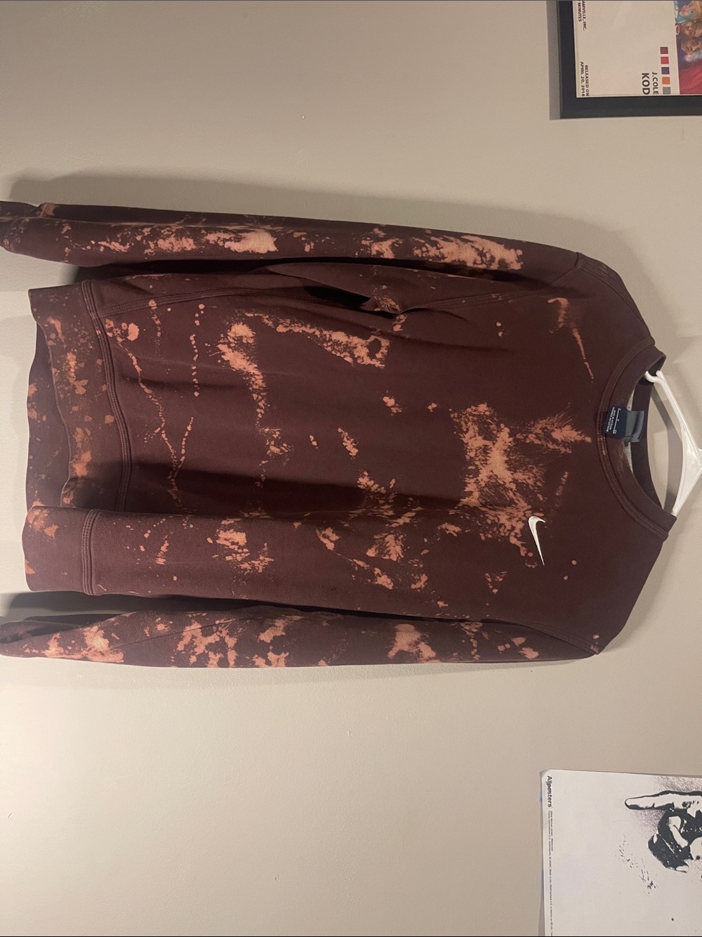 Nike Brown and Cream Bleach-Effect Crewneck Sweatshirt